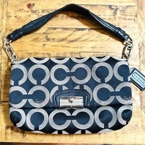 Authentic Coach Kristin OP Art Flap Grey and Black Sateen and Black Leather